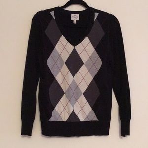 St Johns Bay Argyle Gray & Black Sweater